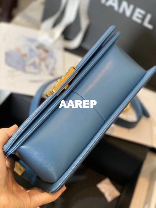 Replica Chanel Python Boy Chanel Flap Bag Ruthenium Hardware Ash Blue 7
