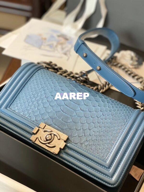Replica Chanel Python Boy Chanel Flap Bag Ruthenium Hardware Ash Blue 12