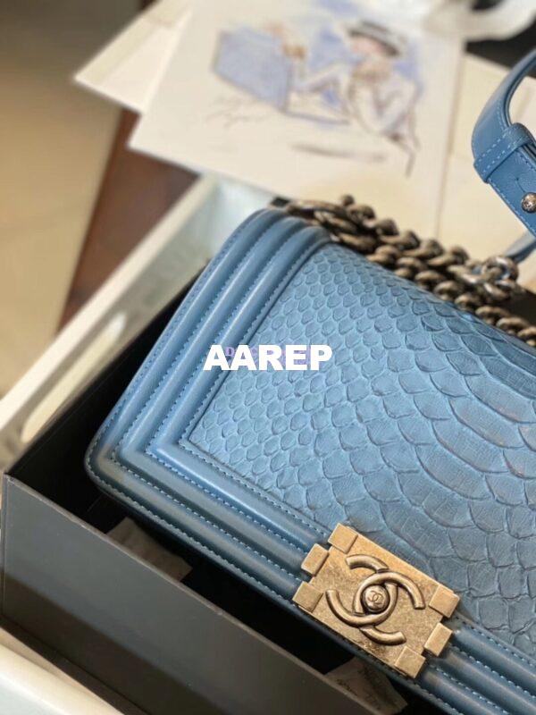 Replica Chanel Python Boy Chanel Flap Bag Ruthenium Hardware Ash Blue 15