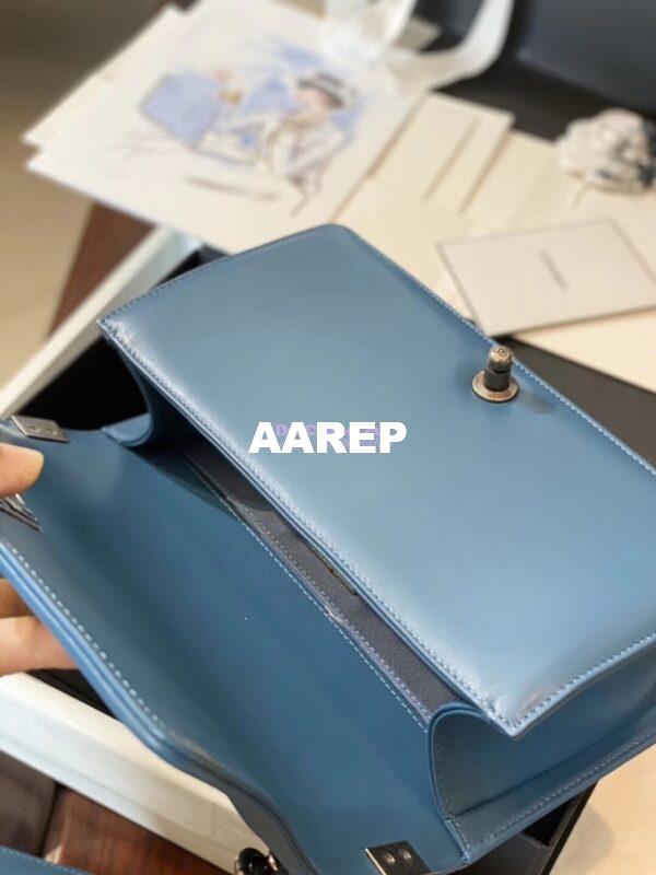 Replica Chanel Python Boy Chanel Flap Bag Ruthenium Hardware Ash Blue 16