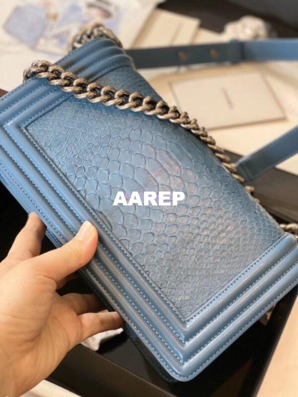 Replica Chanel Python Boy Chanel Flap Bag Ruthenium Hardware Ash Blue 19