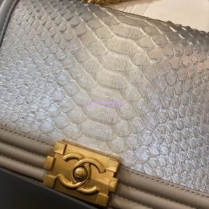 Replica Chanel Python Boy Chanel Flap Bag Ruthenium Hardware Silver Grey 2