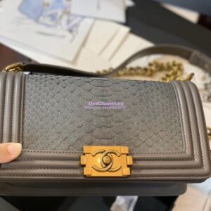 Replica Chanel Python Boy Chanel Flap Bag Ruthenium Hardware Light Grey 2
