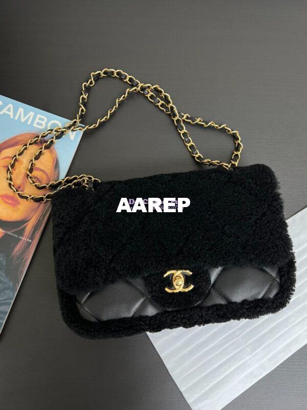 Replica Chanel 24P Flap Bag Shearling Lambskin AS5149 Black Limited Edition 3