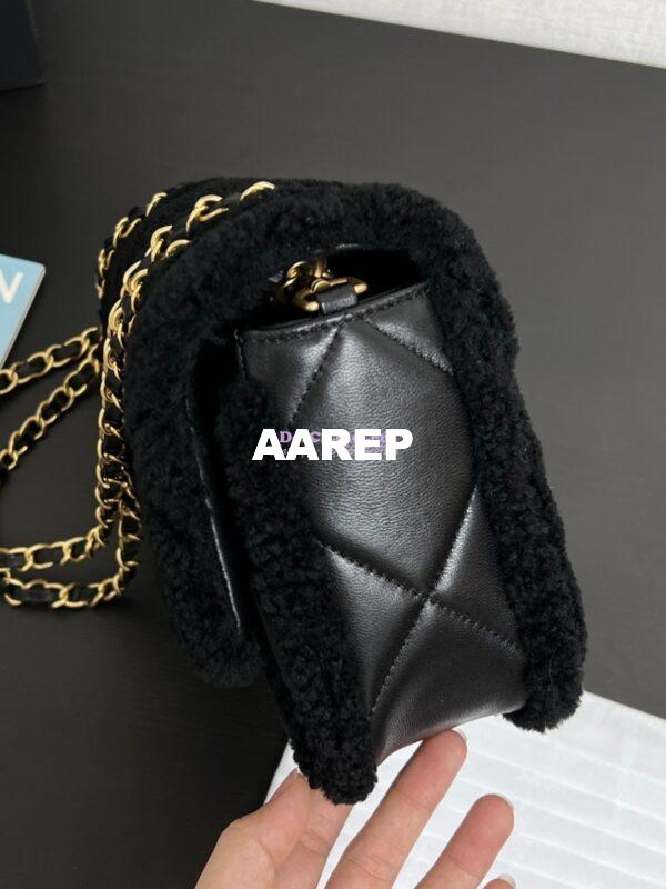 Replica Chanel 24P Flap Bag Shearling Lambskin AS5149 Black Limited Edition 5