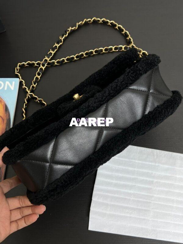Replica Chanel 24P Flap Bag Shearling Lambskin AS5149 Black Limited Edition 6