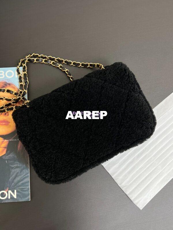 Replica Chanel 24P Flap Bag Shearling Lambskin AS5149 Black Limited Edition 7