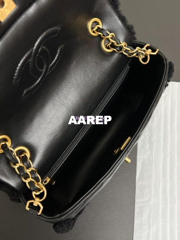 Replica Chanel 24P Flap Bag Shearling Lambskin AS5149 Black Limited Edition 9