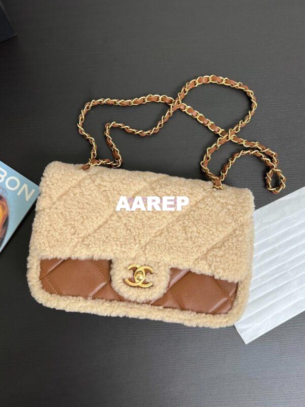 Replica Chanel 24P Flap Bag Shearling Lambskin AS5149 Beige Brown Limited Edition 3