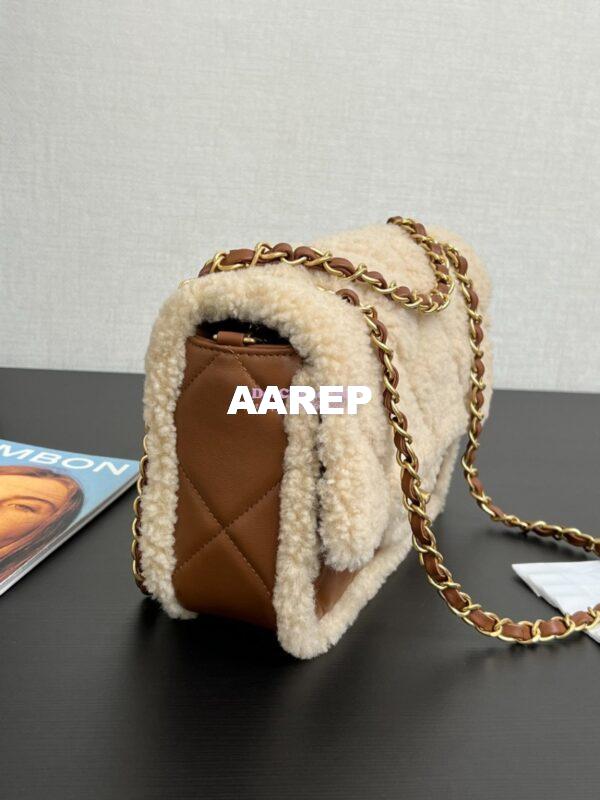 Replica Chanel 24P Flap Bag Shearling Lambskin AS5149 Beige Brown Limited Edition 5