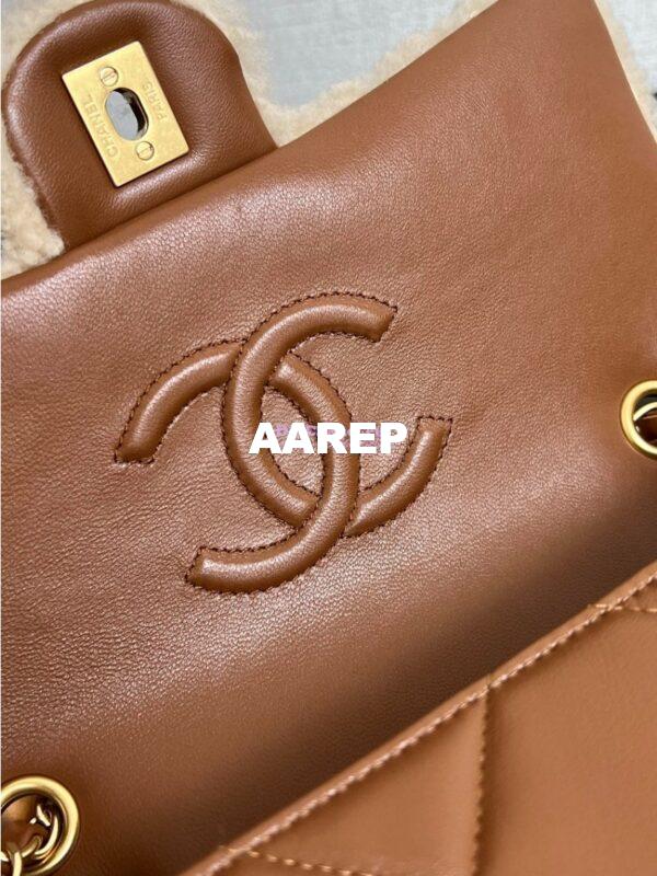 Replica Chanel 24P Flap Bag Shearling Lambskin AS5149 Beige Brown Limited Edition 7