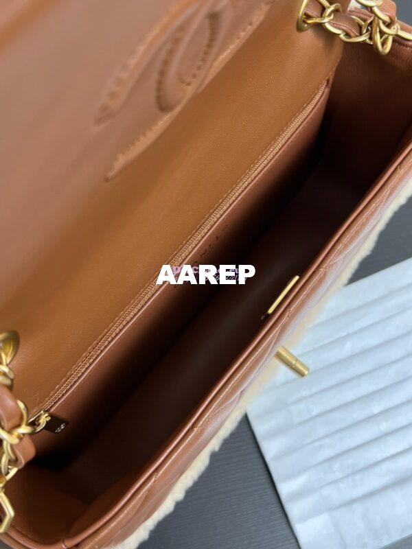 Replica Chanel 24P Flap Bag Shearling Lambskin AS5149 Beige Brown Limited Edition 10