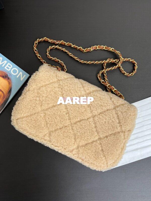 Replica Chanel 24P Flap Bag Shearling Lambskin AS5149 Beige Brown Limited Edition 11
