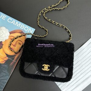 Replica Chanel 24P Mini Flap Bag Shearling Lambskin AS5148 Black Limited Edition 2