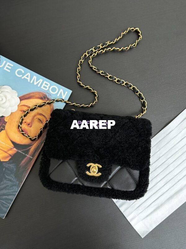 Replica Chanel 24P Mini Flap Bag Shearling Lambskin AS5148 Black Limited Edition 4