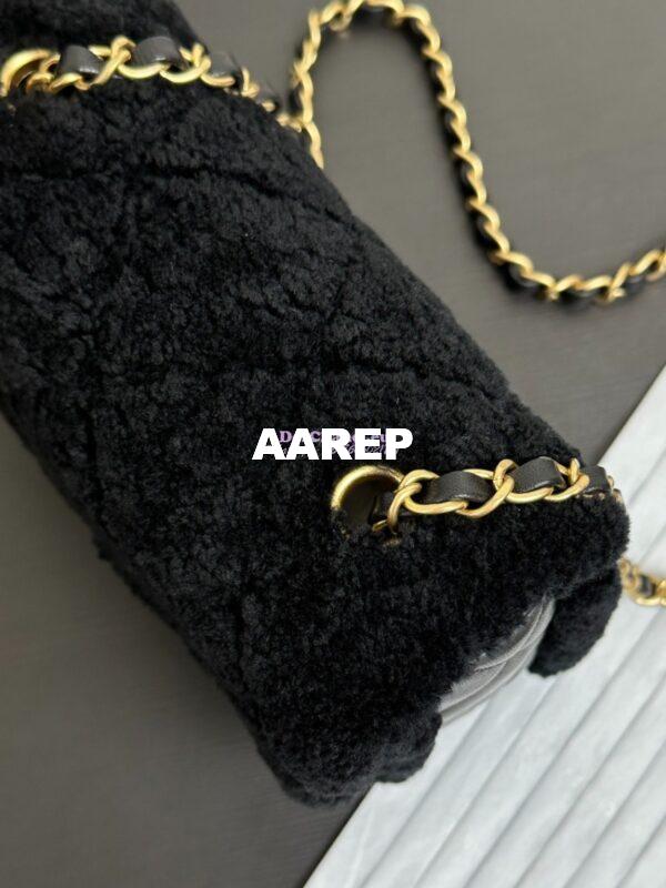 Replica Chanel 24P Mini Flap Bag Shearling Lambskin AS5148 Black Limited Edition 5