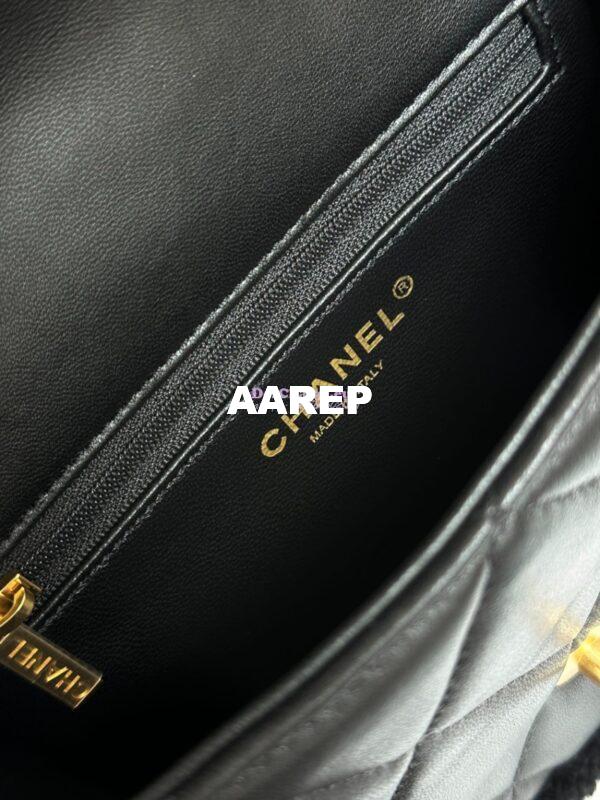 Replica Chanel 24P Mini Flap Bag Shearling Lambskin AS5148 Black Limited Edition 7