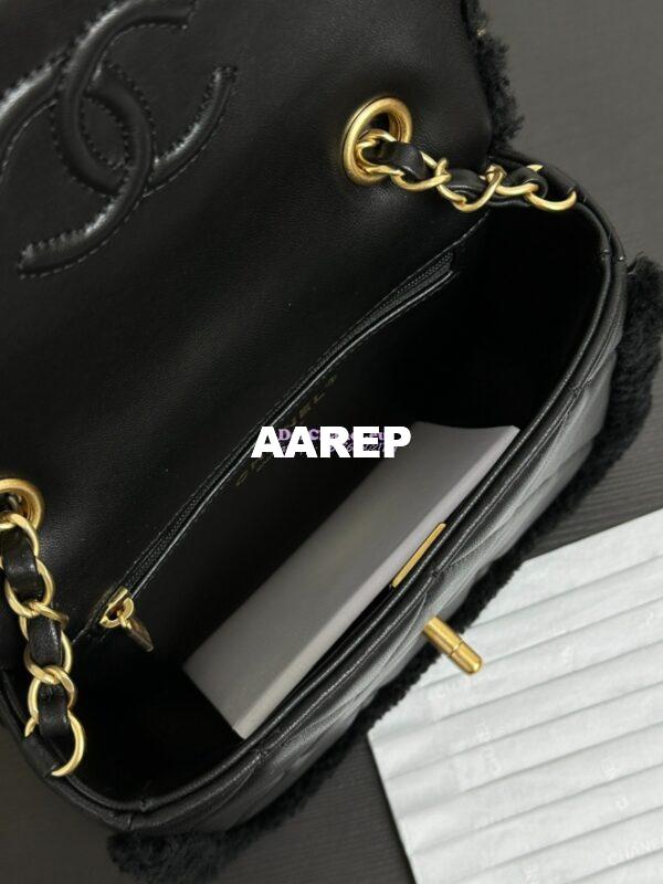 Replica Chanel 24P Mini Flap Bag Shearling Lambskin AS5148 Black Limited Edition 8