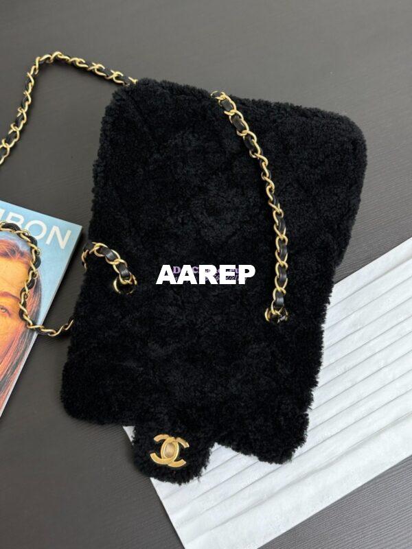 Replica Chanel 24P Mini Flap Bag Shearling Lambskin AS5148 Black Limited Edition 9