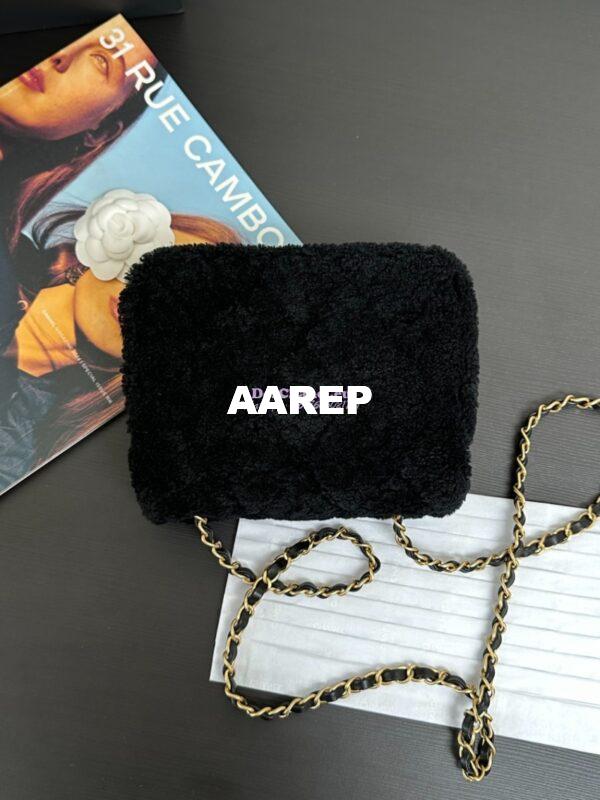 Replica Chanel 24P Mini Flap Bag Shearling Lambskin AS5148 Black Limited Edition 11