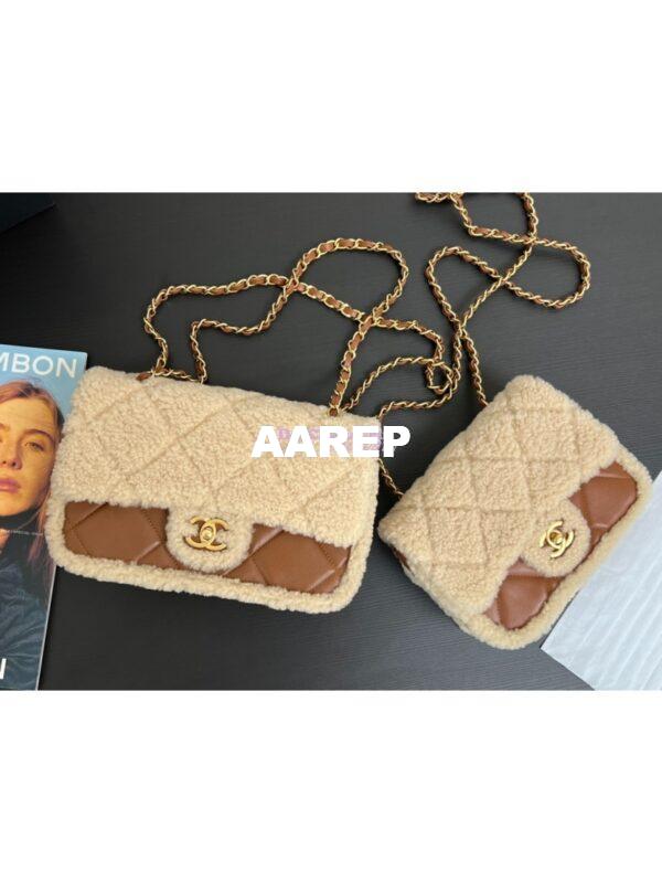 Replica Chanel 24P Mini Flap Bag Shearling Lambskin AS5148 Beige Brown Limited Edition 3