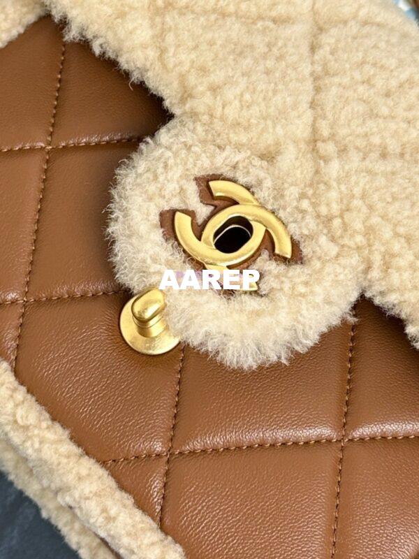 Replica Chanel 24P Mini Flap Bag Shearling Lambskin AS5148 Beige Brown Limited Edition 6
