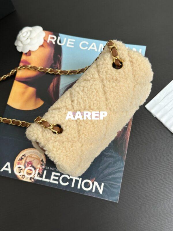 Replica Chanel 24P Mini Flap Bag Shearling Lambskin AS5148 Beige Brown Limited Edition 7