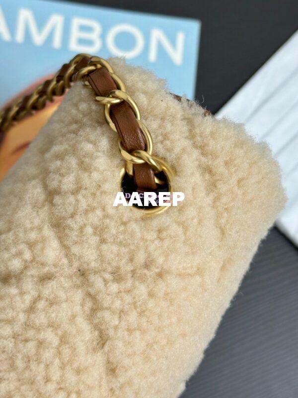 Replica Chanel 24P Mini Flap Bag Shearling Lambskin AS5148 Beige Brown Limited Edition 8