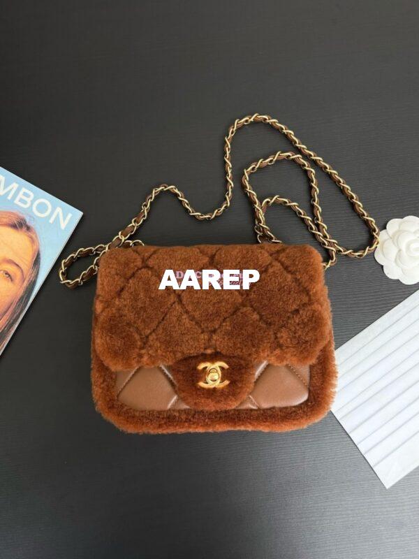 Replica Chanel 24P Mini Flap Bag Shearling Lambskin AS5148 Dark Brown Limited Edition 3