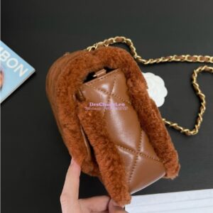 Replica Chanel 24P Mini Flap Bag Shearling Lambskin AS5148 Dark Brown Limited Edition 2