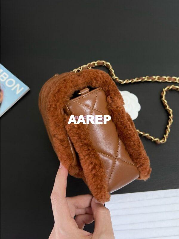 Replica Chanel 24P Mini Flap Bag Shearling Lambskin AS5148 Dark Brown Limited Edition 4