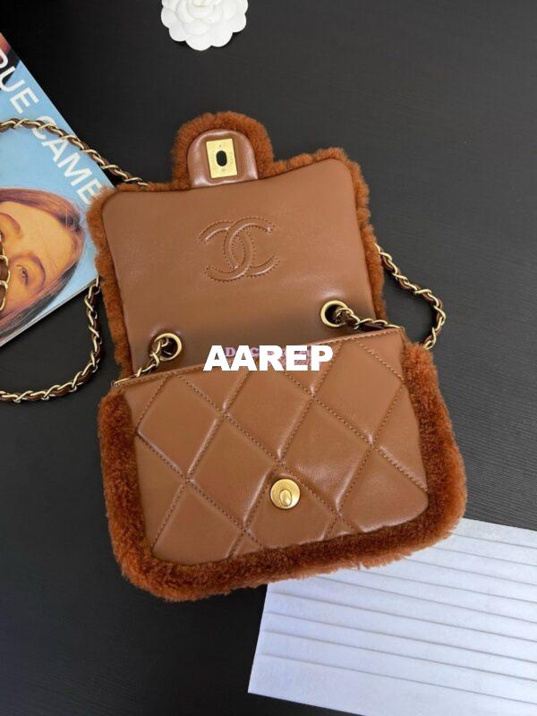 Replica Chanel 24P Mini Flap Bag Shearling Lambskin AS5148 Dark Brown Limited Edition 7
