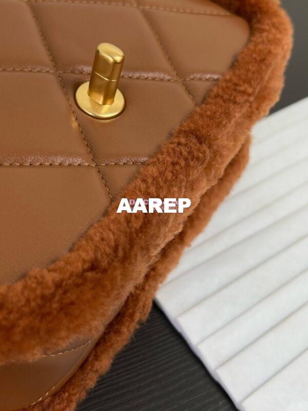 Replica Chanel 24P Mini Flap Bag Shearling Lambskin AS5148 Dark Brown Limited Edition 8
