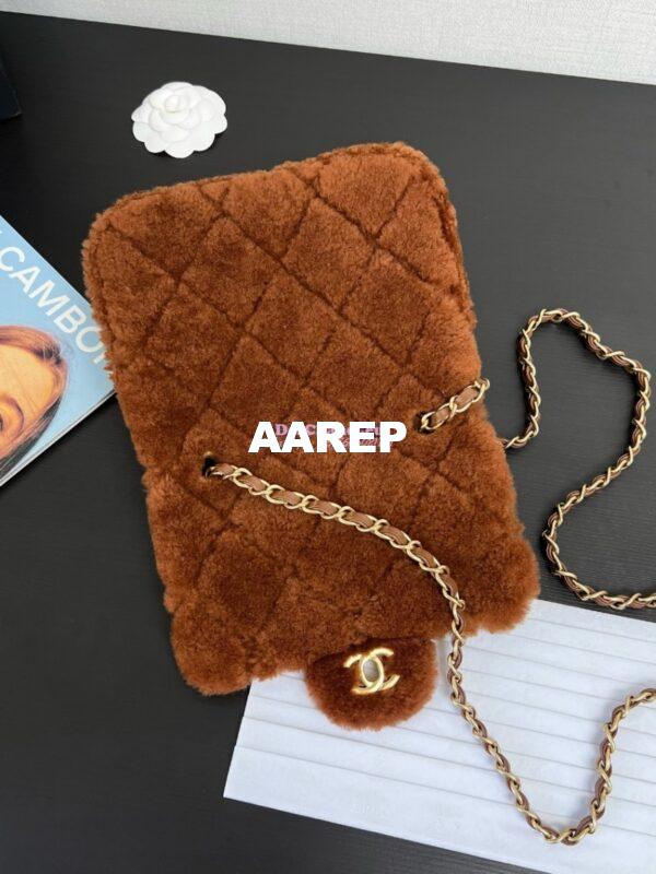 Replica Chanel 24P Mini Flap Bag Shearling Lambskin AS5148 Dark Brown Limited Edition 9