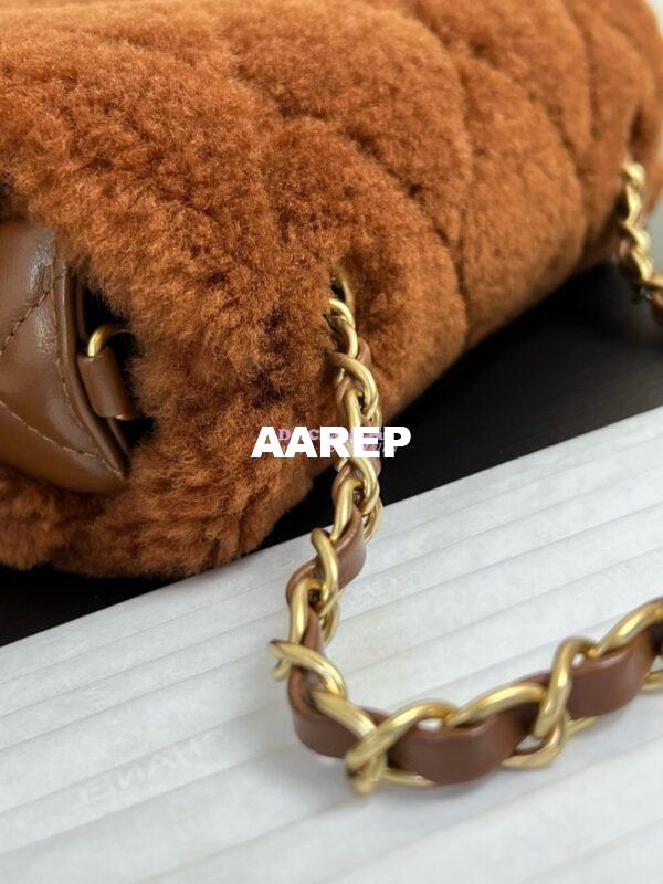 Replica Chanel 24P Mini Flap Bag Shearling Lambskin AS5148 Dark Brown Limited Edition 10