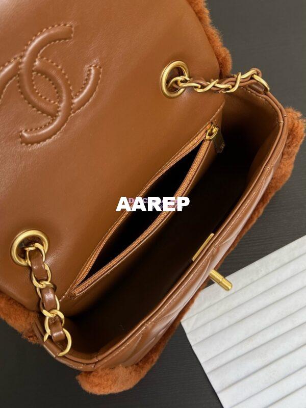 Replica Chanel 24P Mini Flap Bag Shearling Lambskin AS5148 Dark Brown Limited Edition 11