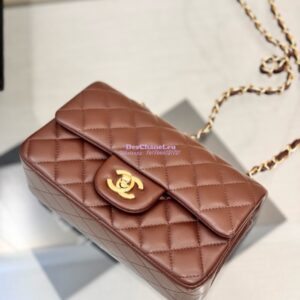 Replica Chanel Small Classic Flap CF Bag Lambskin Shining Light Gold Hardware 20cm in Dark Brown 2