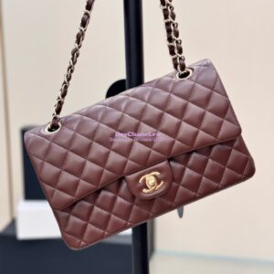 Replica Chanel Medium Classic Double Flap CF Bag Quilted Lambskin Light Gold Hardware Dark Brown 2