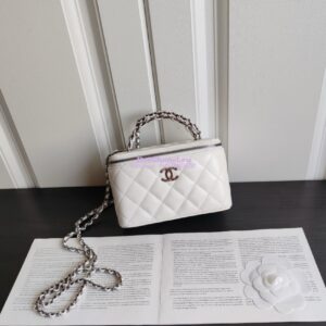 Replica Chanel New 24A Lambskin Vanity With Chain and Top Handle with Rhinestones AP3593 White 2