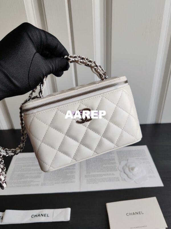 Replica Chanel New 24A Lambskin Vanity With Chain and Top Handle with Rhinestones AP3593 White 5