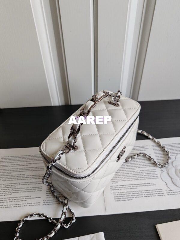 Replica Chanel New 24A Lambskin Vanity With Chain and Top Handle with Rhinestones AP3593 White 6