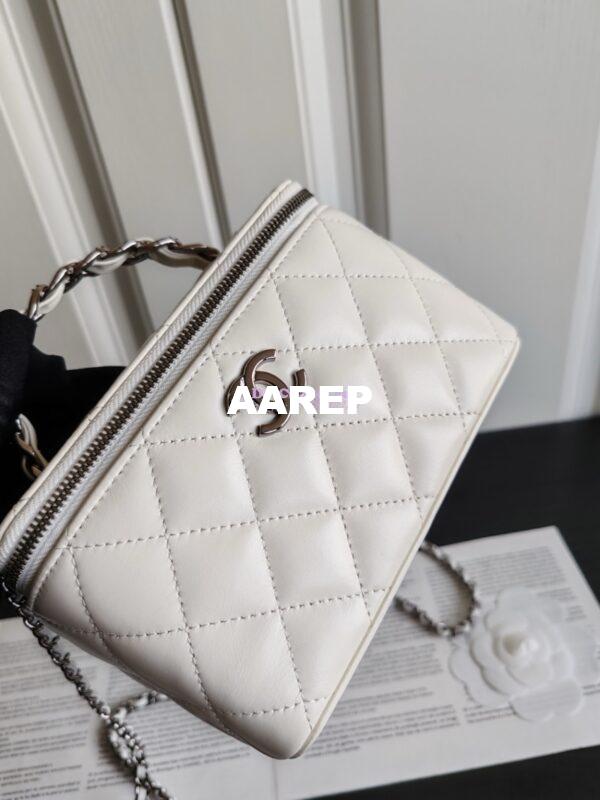 Replica Chanel New 24A Lambskin Vanity With Chain and Top Handle with Rhinestones AP3593 White 8