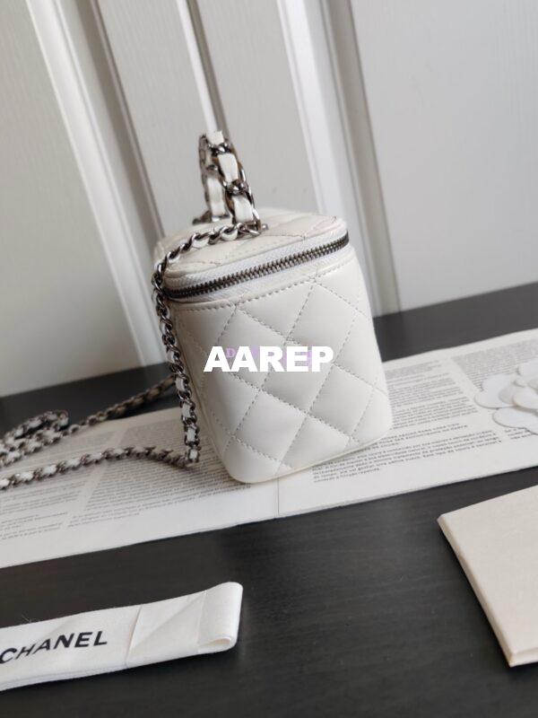 Replica Chanel New 24A Lambskin Vanity With Chain and Top Handle with Rhinestones AP3593 White 9