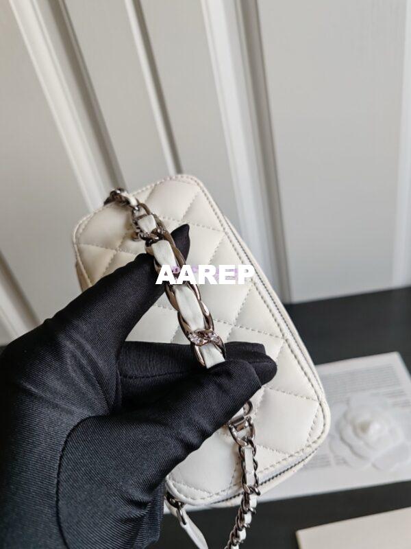 Replica Chanel New 24A Lambskin Vanity With Chain and Top Handle with Rhinestones AP3593 White 10
