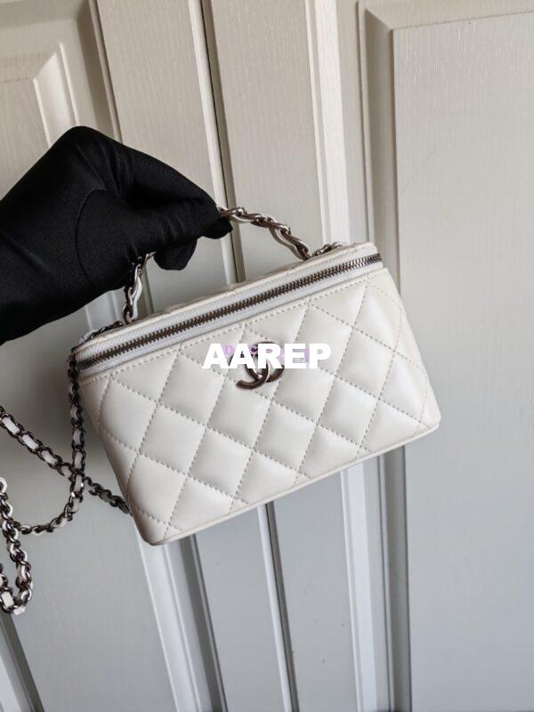 Replica Chanel New 24A Lambskin Vanity With Chain and Top Handle with Rhinestones AP3593 White 11