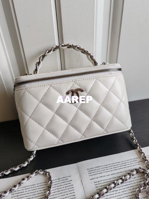 Replica Chanel New 24A Lambskin Vanity With Chain and Top Handle with Rhinestones AP3593 White 13