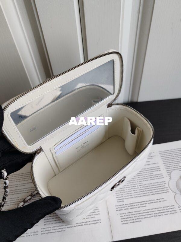 Replica Chanel New 24A Lambskin Vanity With Chain and Top Handle with Rhinestones AP3593 White 14
