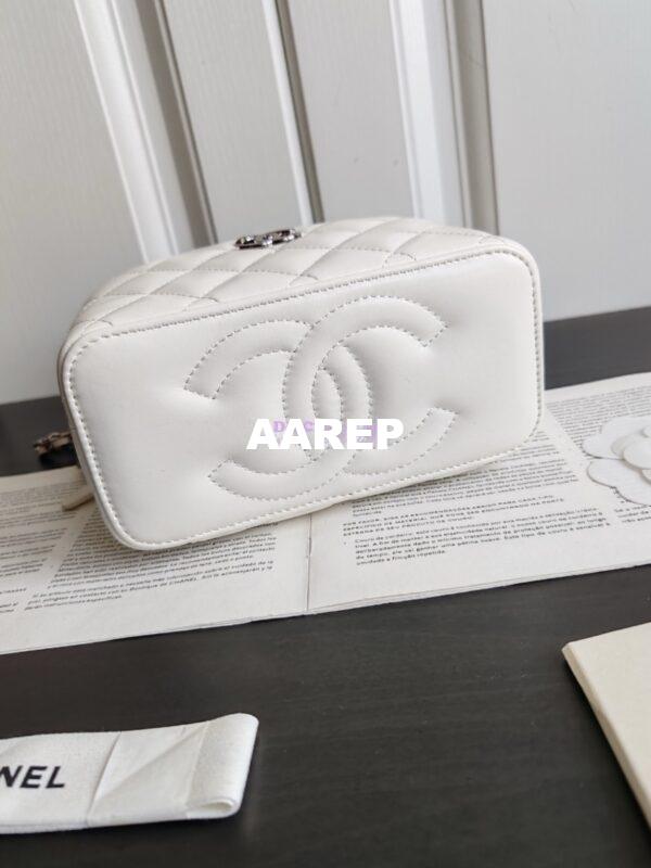 Replica Chanel New 24A Lambskin Vanity With Chain and Top Handle with Rhinestones AP3593 White 15
