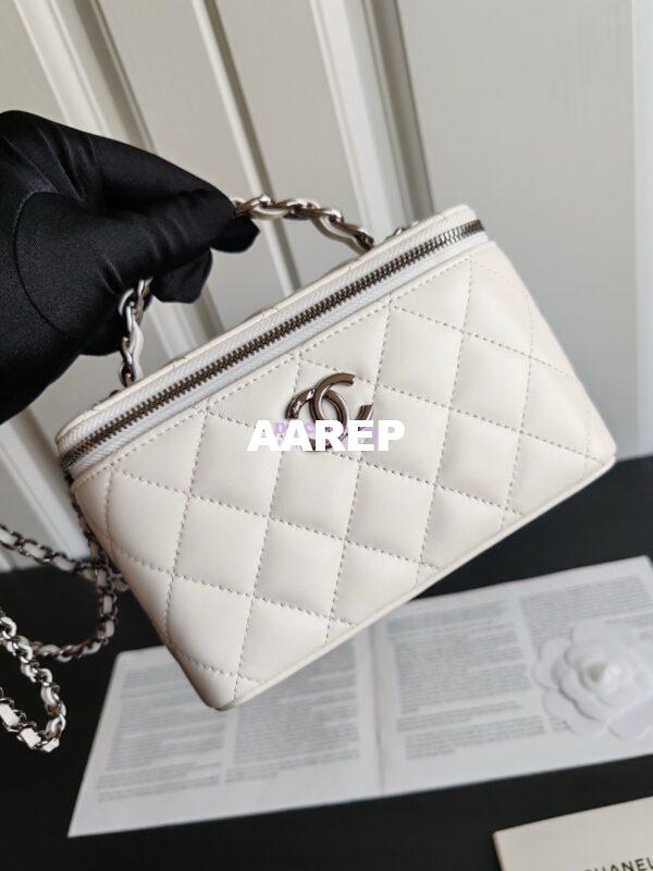 Replica Chanel New 24A Lambskin Vanity With Chain and Top Handle with Rhinestones AP3593 White 17