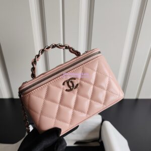 Replica Chanel New 24A Lambskin Vanity With Chain and Top Handle with Rhinestones AP3593 Light Pink